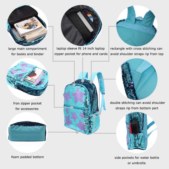 Teal and Purple Sequins Flip Backpack - Picture 4 of 4